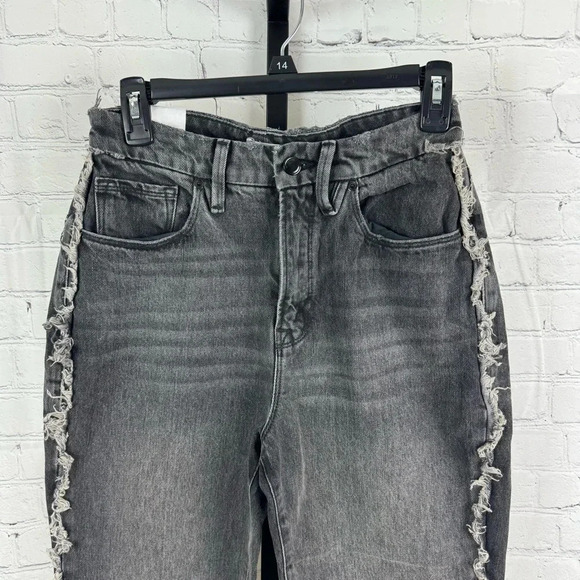 GOOD AMERICAN Good Boy Frayed Outseam Straight Leg Jeans Size 4 - Picture 2 of 6